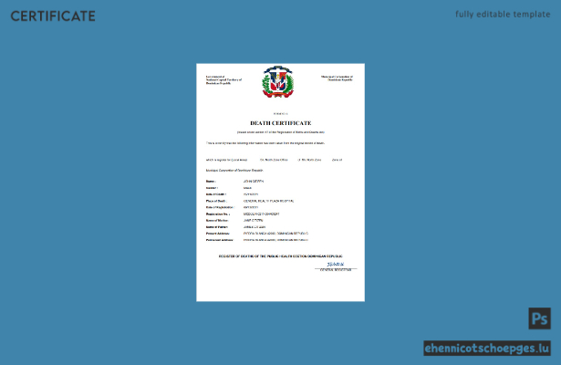 Beispiel einer Sterbeurkunde der Dominikanischen Republik (Word- und PDF-Datei)